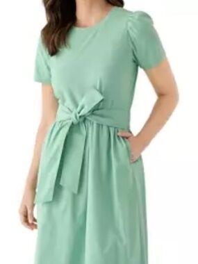 NEW Womens Crown & Ivy Short sleeve pintuck knit dress green medium